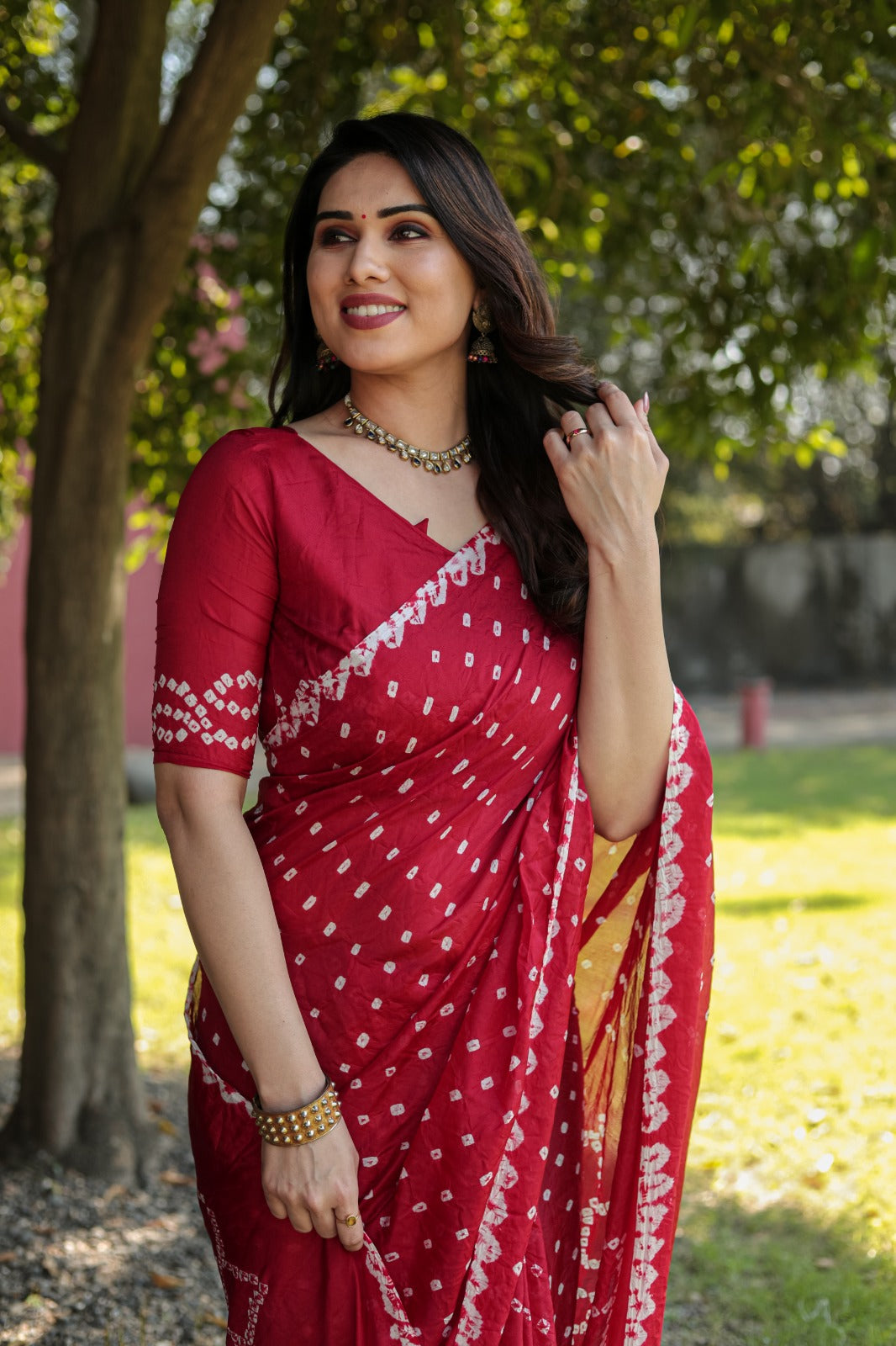 Original Bandhej Red Color Beautiful Design Saree