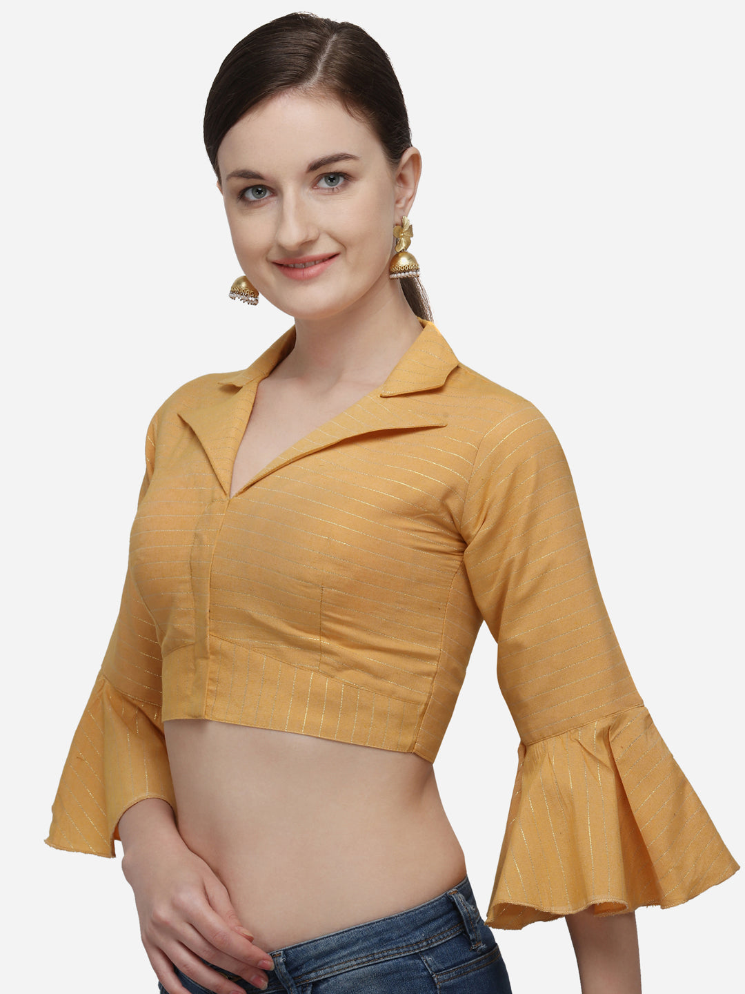 Yellow Color Printed Phantom Silk Blouse