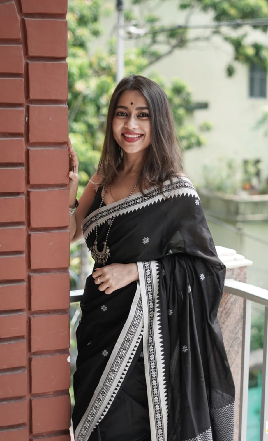 Fashionable  Black Color Cotton Silk Saree