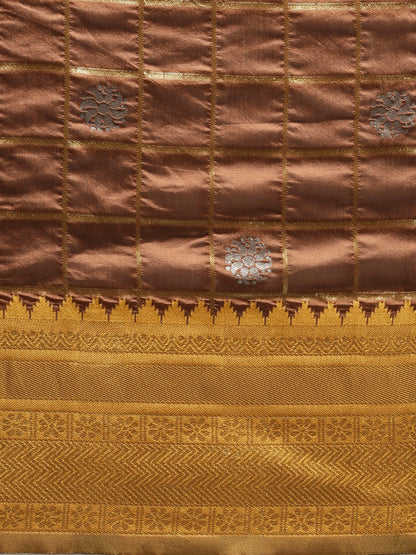 Ceremony Wear Brown And Yellow Banarasi Silk Saree