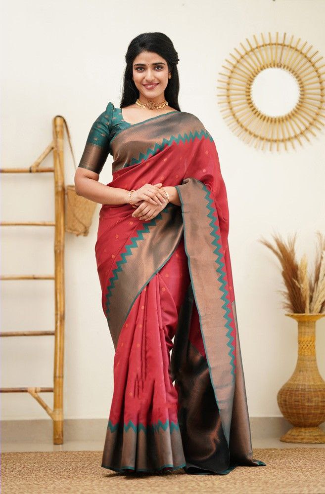 Stunning Red Color Jacquard Border Silk Saree