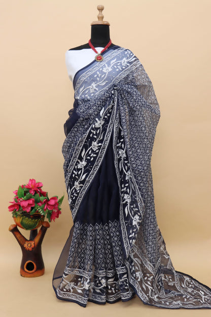 Mesmerizing Black Color Organza Saree