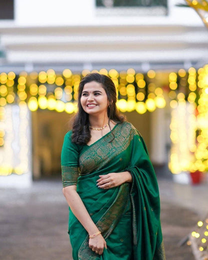 Luxuriant Green Color Coper Work Saree