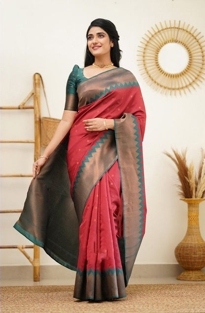 Stunning Red Color Jacquard Border Silk Saree