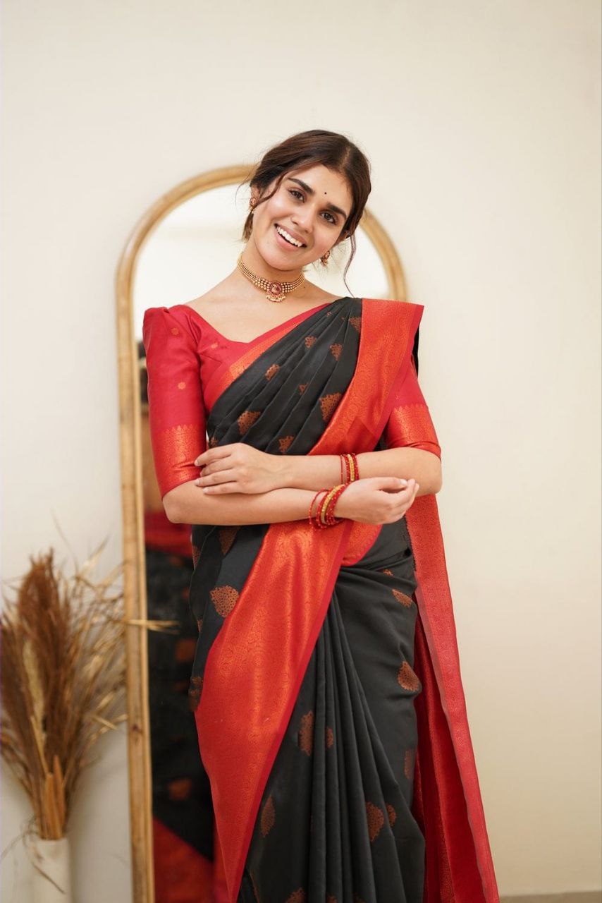 Black Color Coper Design Classic Saree