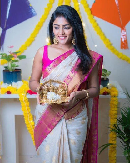 Party Wear White With Pink Color Soft Silk Saree