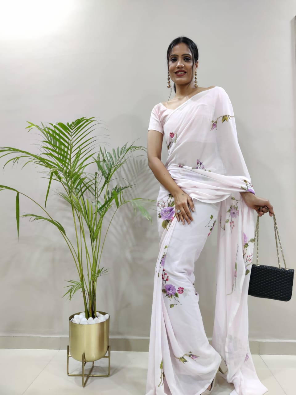 Amazing White Color Handwork Digital Printed Saree