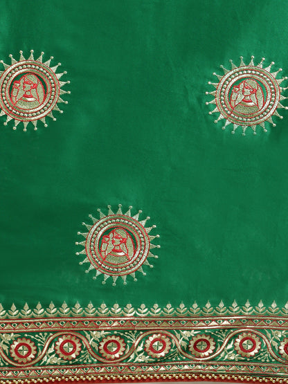 Heavy Dark Green Color Embroidered Saree