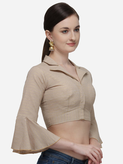 Beige Color Printed Phantom Silk Blouse