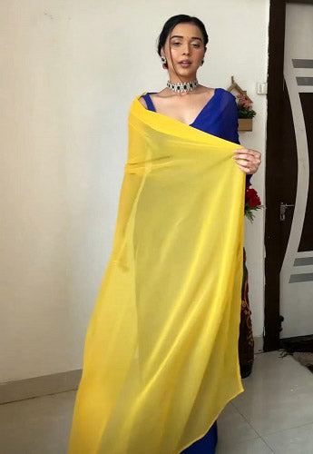 Party Wear Blue With Yellow Double Color Ready To Wear Saree