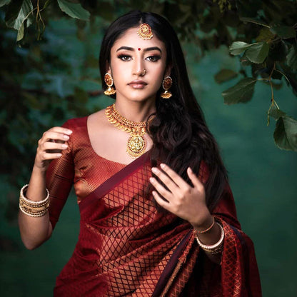 Attractive Coper Design Maroon Color Silk Saree