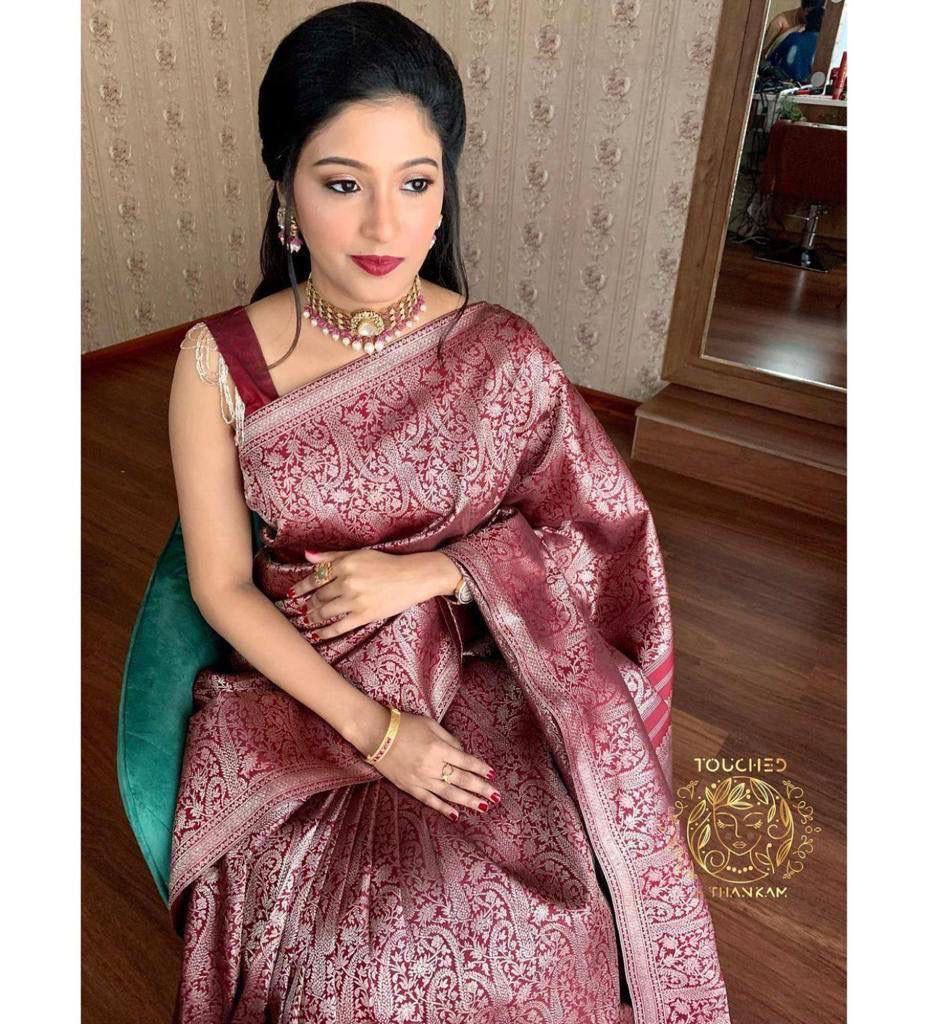 Wedding Wear Maroon Color Silver Design Silk Saree