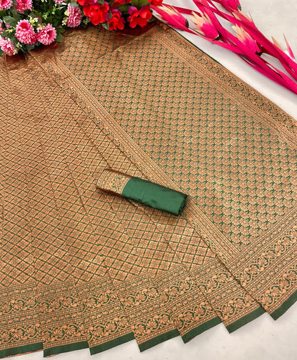 Amazing Green Color Coper Design Silk Saree