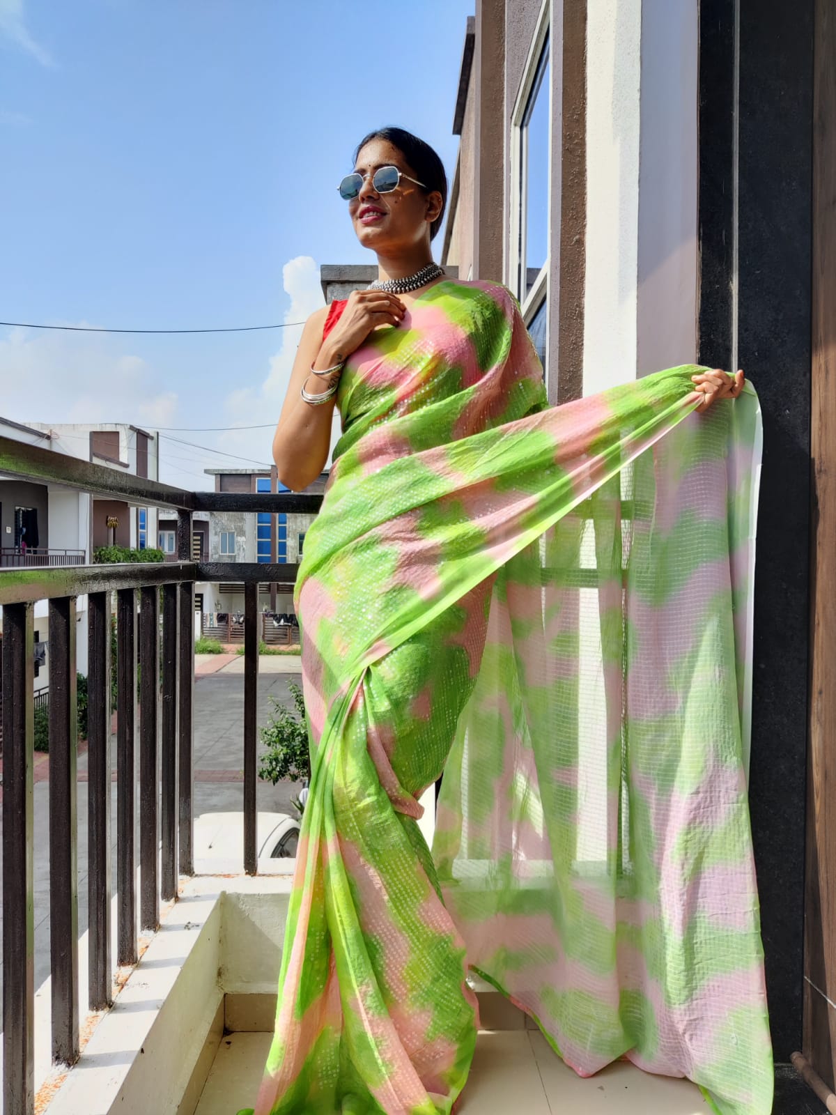 Tie And Dye Ready To Wear Pista Color Saree