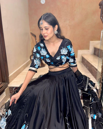 Good Looking Black Color Printed Lehenga Choli