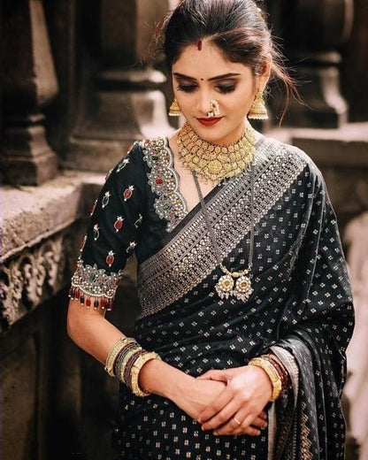 Captivating Black Color Golden Design Saree