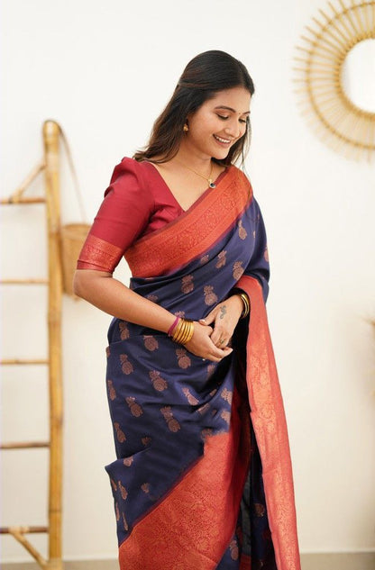 Festive Wear Blue Color Lichi Silk Jari Work Saree