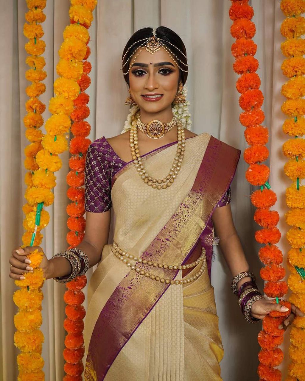 White And Purple Color Festive Wear Saree