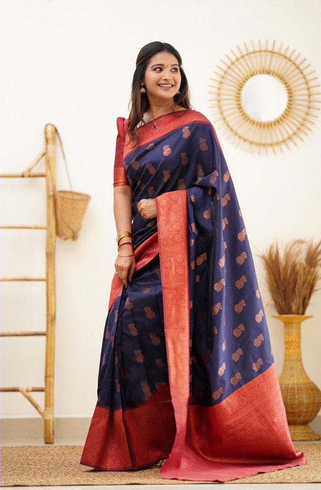 Festive Wear Blue Color Lichi Silk Jari Work Saree