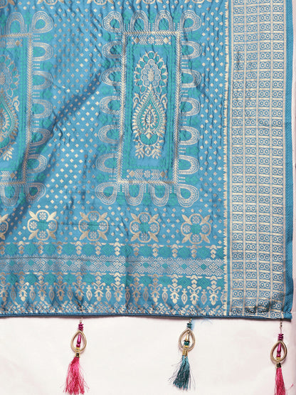 Amazing Pink And Blue Color Banarasi Silk Saree