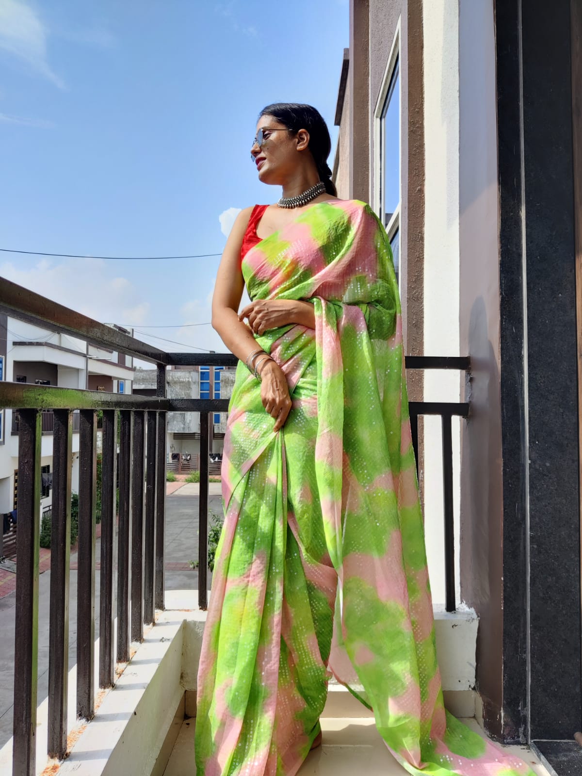 Tie And Dye Ready To Wear Pista Color Saree