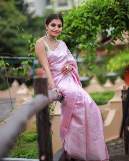 Baby Pink Color Silver Jari Work Stylish Saree