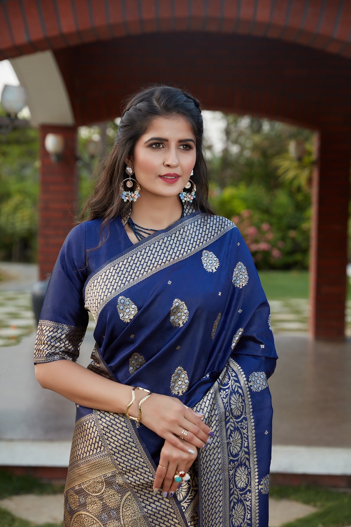 Lovely Navy Blue Color Banarasi Silk Saree