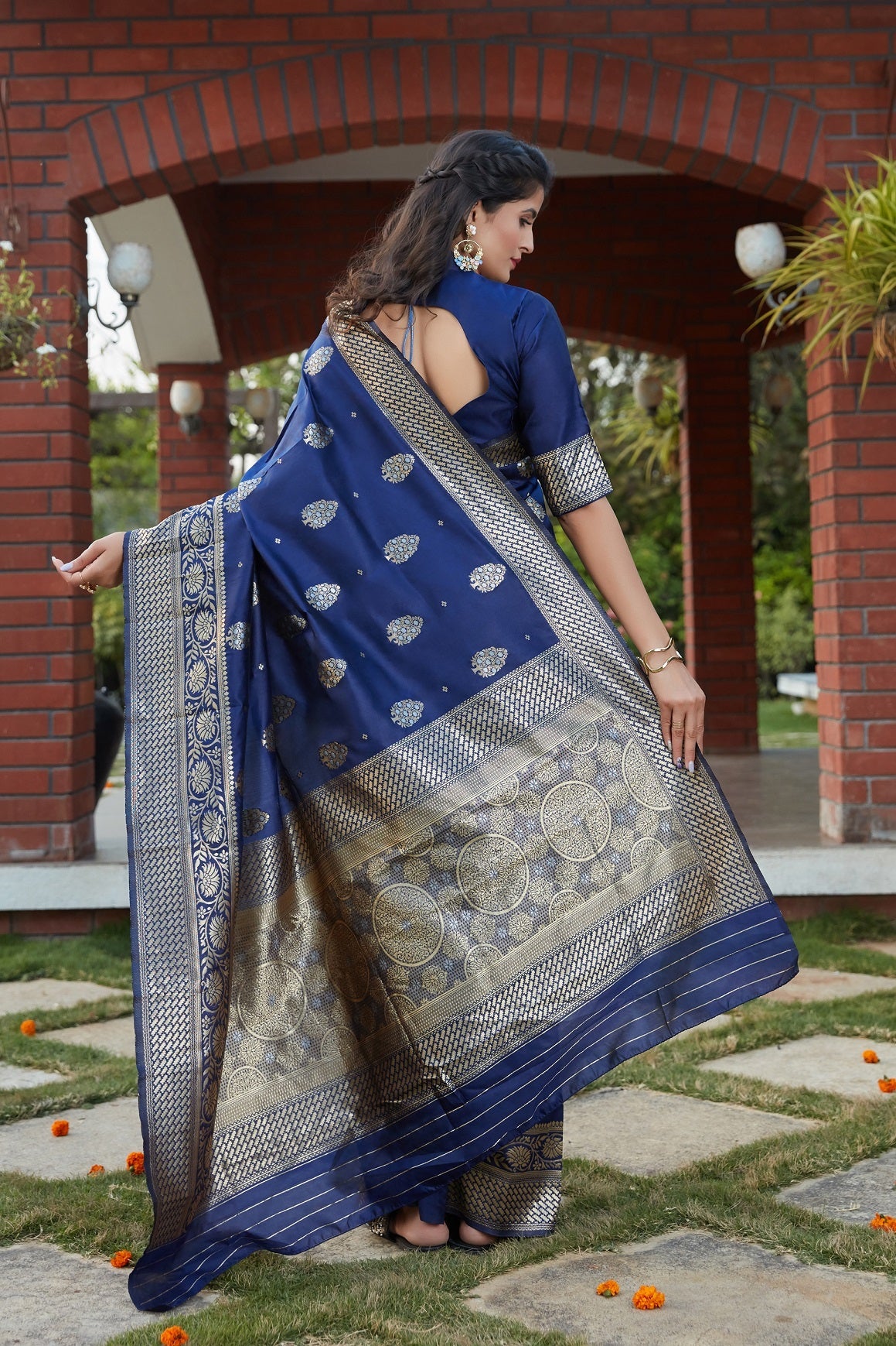 Lovely Navy Blue Color Banarasi Silk Saree