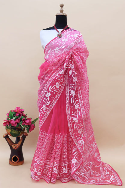 Mesmerizing Pink Color Organza Saree