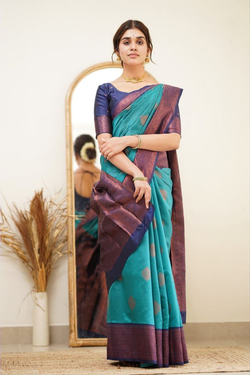 Sky Blue Color Coper Design Classic Saree