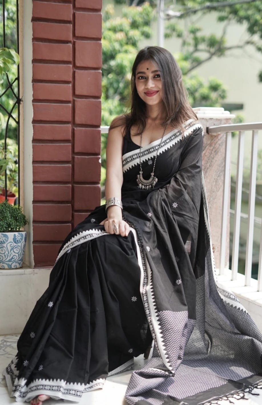 Fashionable  Black Color Cotton Silk Saree