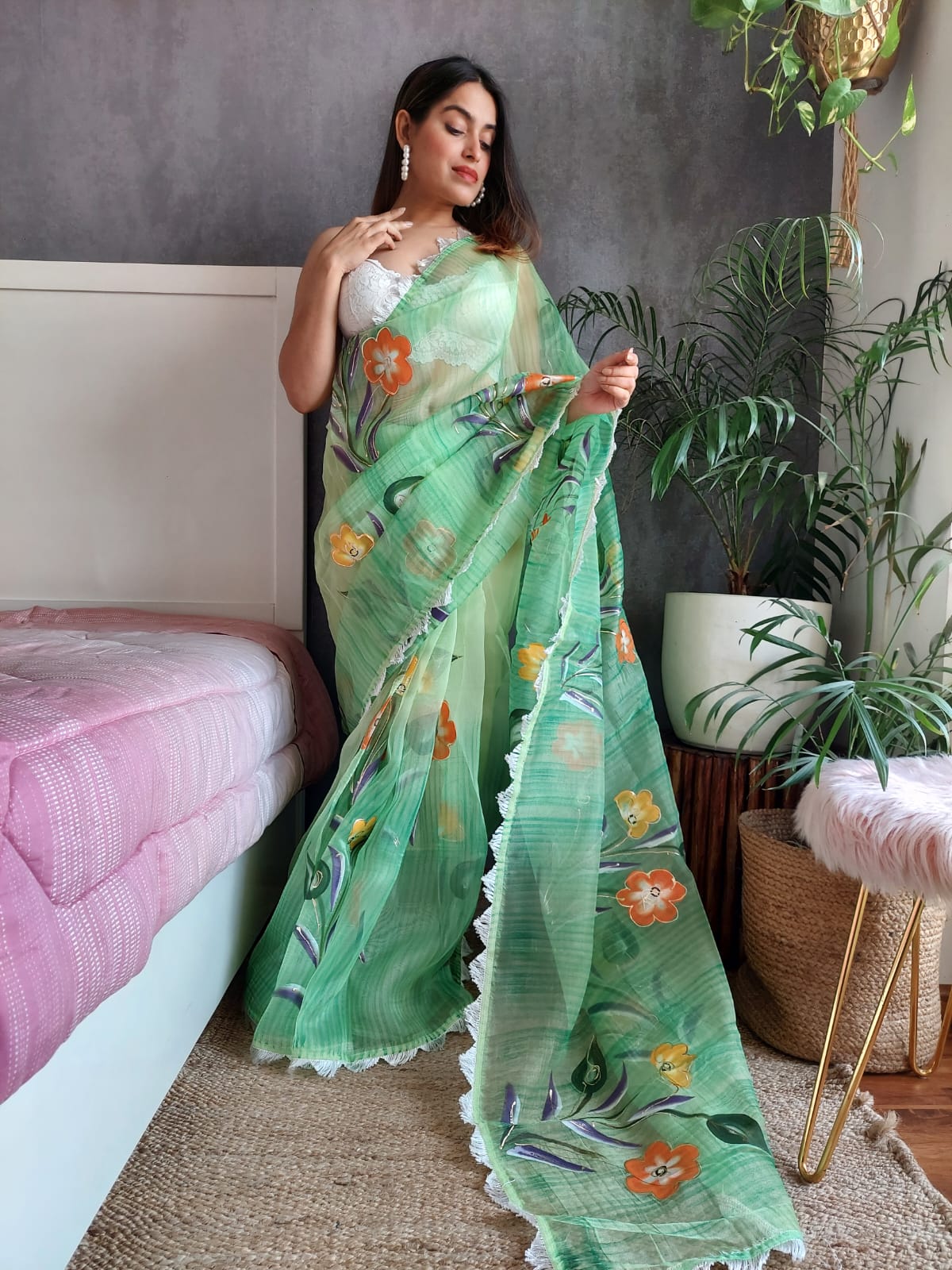 Green Color Gorgeous Organza Silk Saree