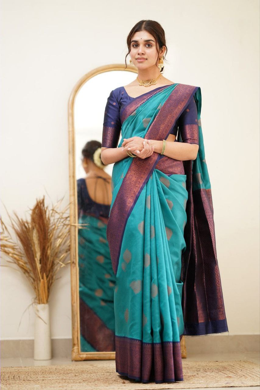 Sky Blue Color Coper Design Classic Saree