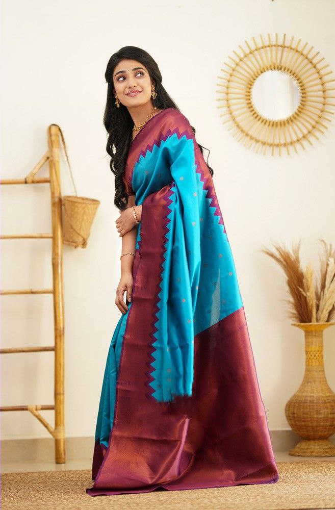 Stunning Sky Blue Color Jacquard Border Silk Saree