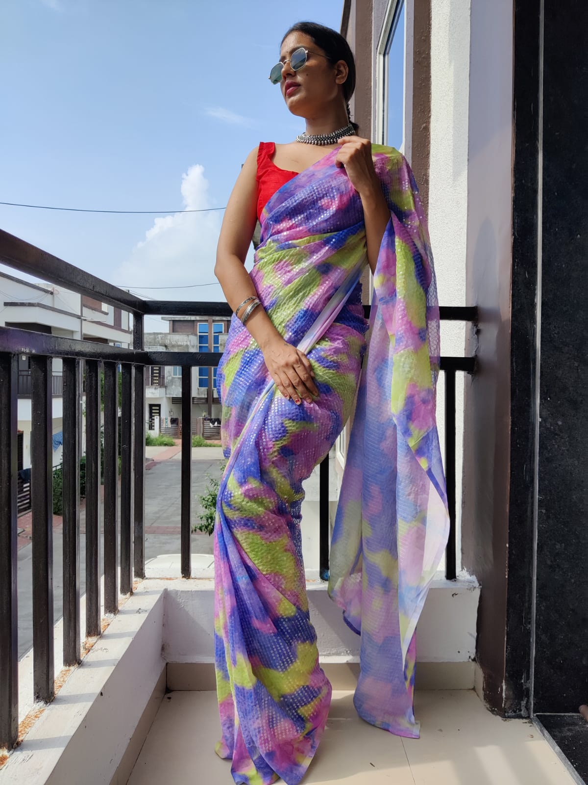 Tie And Dye Ready To Wear Lavender Color Saree