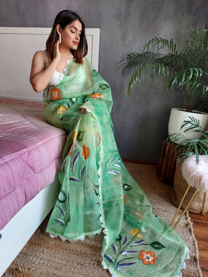 Green Color Gorgeous Organza Silk Saree