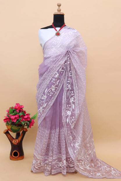 Mesmerizing Lavender Color Organza Saree