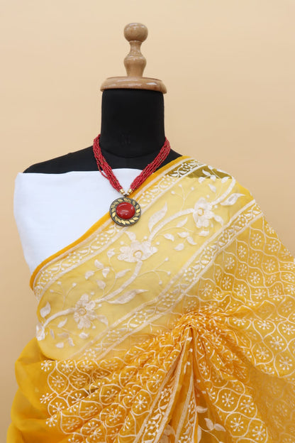 Mesmerizing Mustard Color Organza Saree