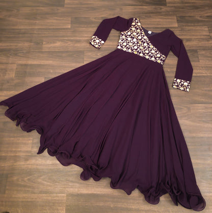Wedding Wear Wine Color Sequence Work Long Gown