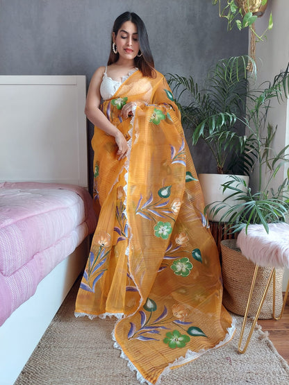 Mustard Color Gorgeous Organza Silk Saree