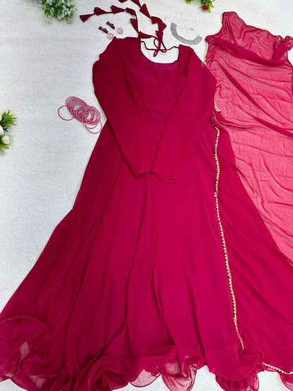 Good Looking Pink Color Gown With Dupatta