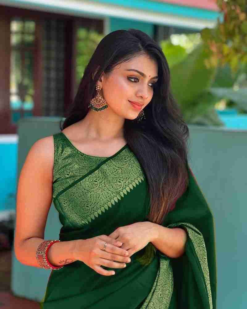 Awesome Golden Jari Design Green Color Saree