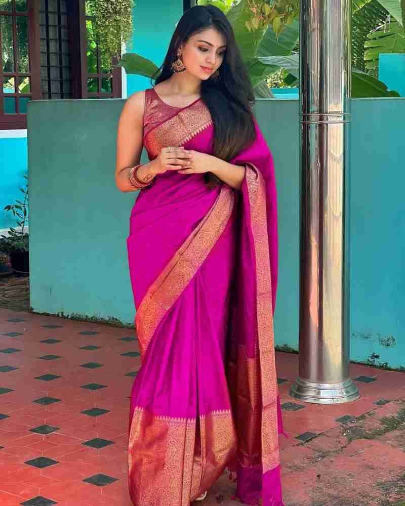 Awesome Golden Jari Design Pink Color Saree