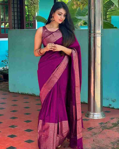 Awesome Golden Jari Design Wine Color Saree