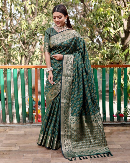 Beautiful Patola Silk With Bandhani Designed Green Color Saree