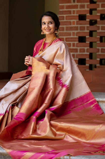 Classic Light Pink Color Heavy Golden Jari Saree