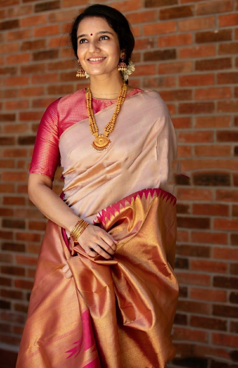 Classic Light Pink Color Heavy Golden Jari Saree