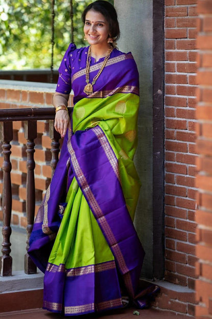 Glorious Parrot Green Color Soft Lichi Silk Saree