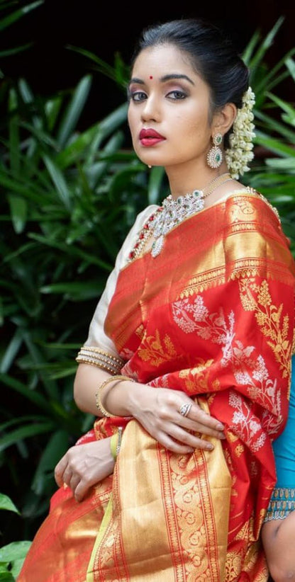 Stunning Red Color Soft Lichi Silk Saree