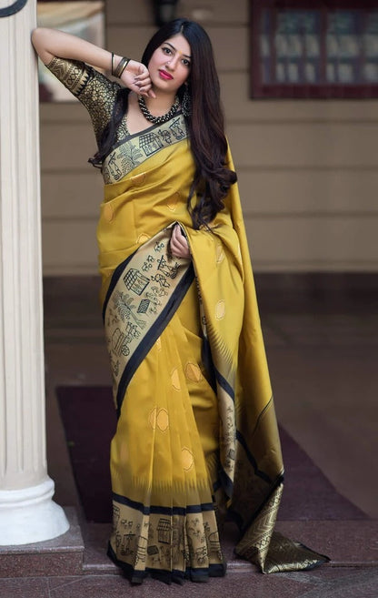 Yellow Color Soft Lichi Silk Stunning Saree